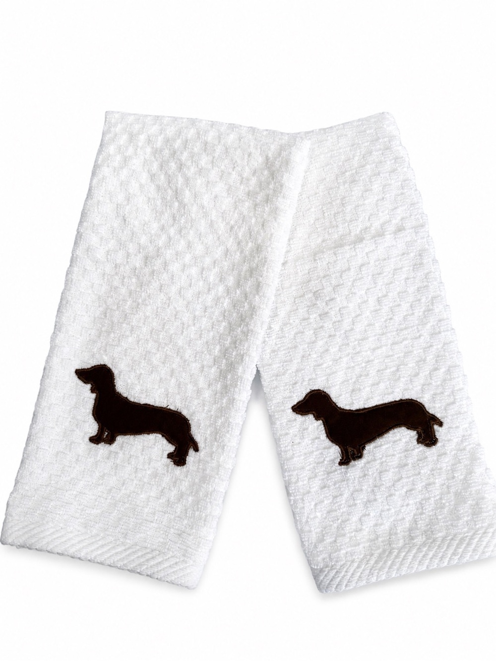 White Dachshund Embroidered Dog Hand Towels - Set of 2 NEW Made to order